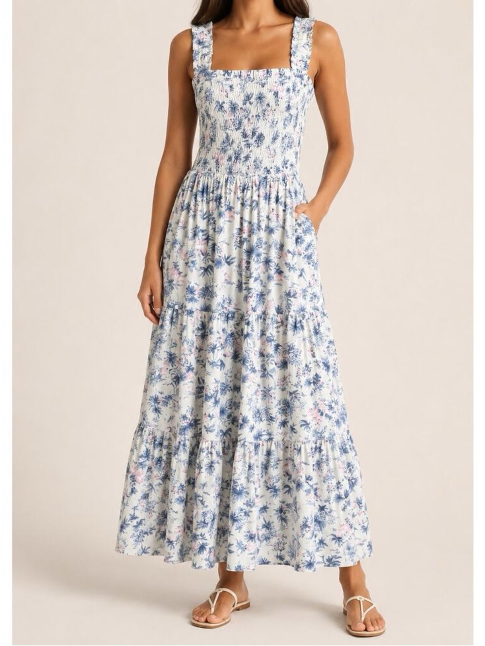 Abercrombie & Fitch White Maxi Dress with Blue and Pink Floral Print